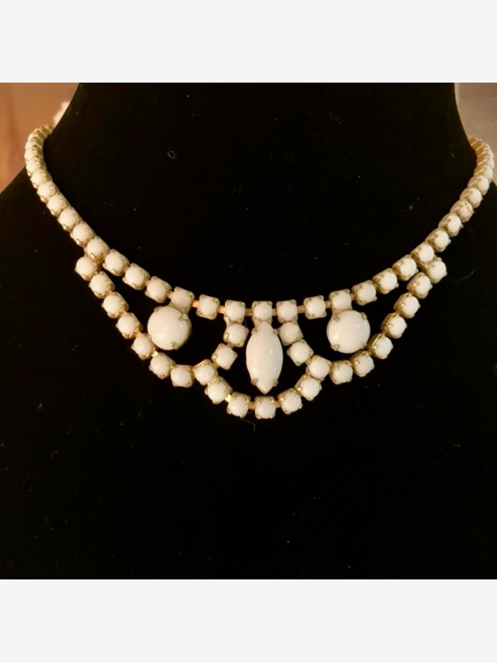Vintage Milk Glass Bib Necklace